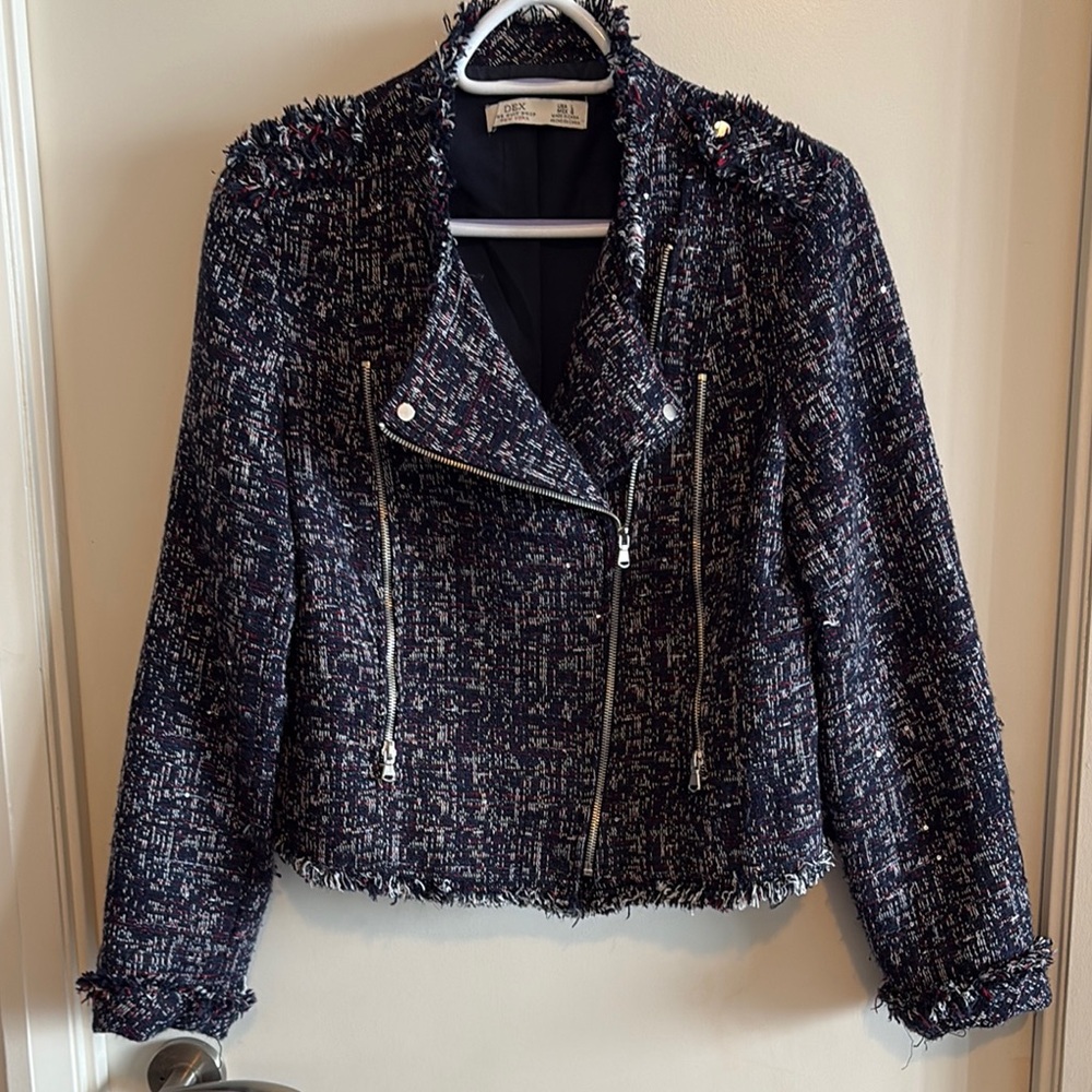 Women's Navy Tweed Moto Style Jacket